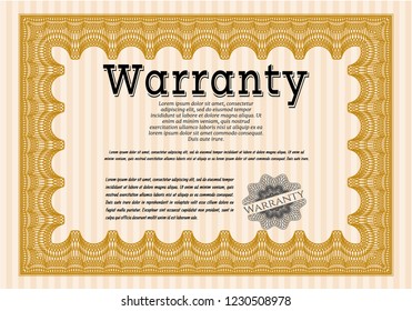 Orange Retro Warranty template. Excellent design. Customizable, Easy to edit and change colors. With complex background. 