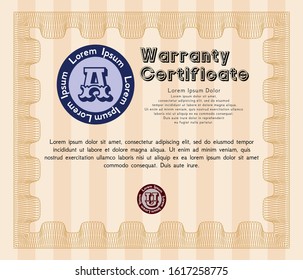Orange Retro Warranty template. Excellent design. With background. Detailed. 