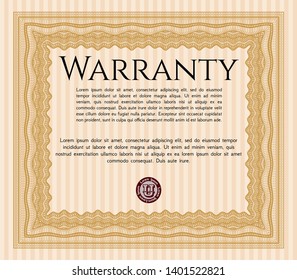 Orange Retro Warranty template. With great quality guilloche pattern. Sophisticated design. Detailed. 