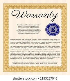 Orange Retro Warranty template. With guilloche pattern and background. Money Pattern. Detailed. 