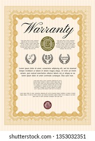 Orange Retro Warranty template. With guilloche pattern and background. Detailed. Perfect design. 