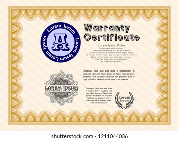 Orange Retro Warranty template. Money Pattern. With complex background. Customizable, Easy to edit and change colors. 