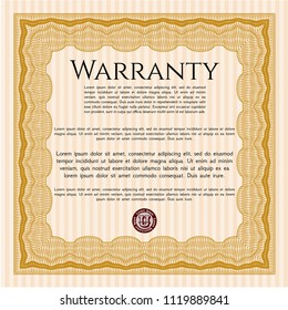 Orange Retro Warranty template. Printer friendly. Vector illustration. Money Pattern. 