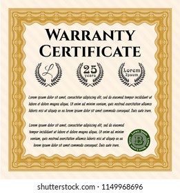 Orange Retro Warranty template. Printer friendly. Beauty design. Vector illustration. 