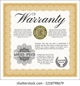 Orange Retro Warranty template. Printer friendly. Money Pattern. Detailed. 