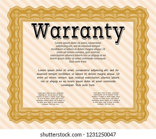 Orange Retro Warranty template. Printer friendly. Detailed. Perfect design. 