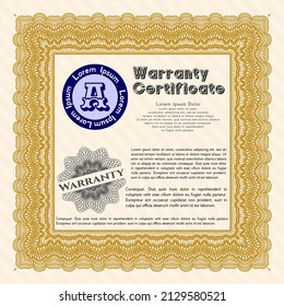 Orange Retro Warranty template. Sophisticated design.  With complex linear background.   