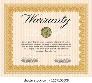 Orange Retro Warranty template. Vector illustration. With quality background. Modern design. 