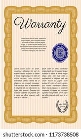 Orange Retro Warranty template. Vector illustration. With great quality guilloche pattern. Sophisticated design. 