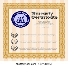 Orange Retro Warranty template. Vector illustration. With quality background. Cordial design. 