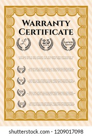 Orange Retro Warranty template. Vector illustration. With linear background. Beauty design. 