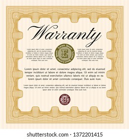 Orange Retro Warranty template. Vector illustration. Easy to print. Perfect design. 
