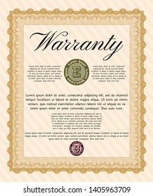Orange Retro Warranty template. Vector illustration. With linear background. Retro design. 