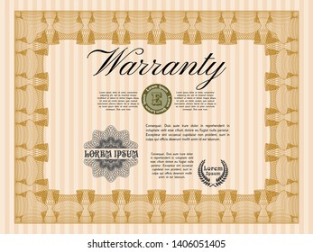 Orange Retro Warranty template. Vector illustration. Printer friendly. Money design. 
