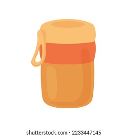 Ilustración vectorial de recipientes de cartón alimentario reutilizable naranja. Un contenedor de metal ecológico con comida o tentempié para almorzar en la escuela u oficina de fondo blanco. Descanso de almuerzo, bebida, concepto de accesorios