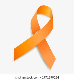 Orange ribbon awareness Kidney Cancer, Leukemia, Limb Difference, Multiple Sclerosis, Skin Cancer. Isolated on white background. Vector  illustration.