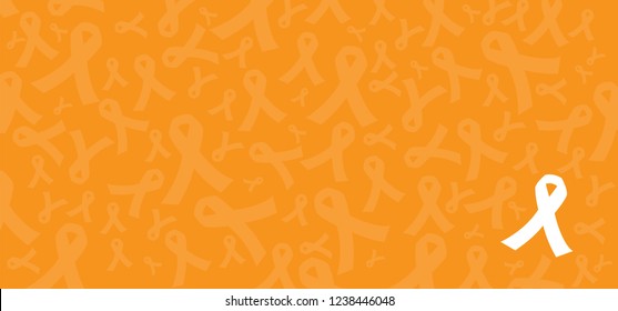 Orange ribbon awareness month. World Kidney Day and symbol of leukemia, RSD, ADHD, ADD and animal abuse concept. Cancer pictogram. Flat vector. Healthcare and medicine concept. 