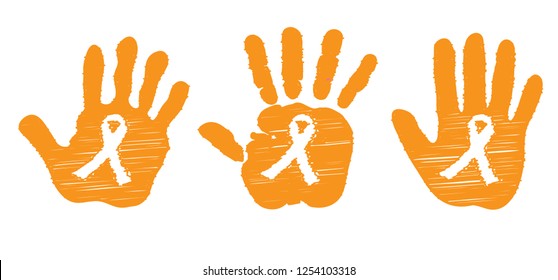 Orange ribbon awareness month. World Kidney Day and symbol of leukemia, RSD, ADHD, ADD and animal abuse concept. Cancer pictogram. Flat vector. Healthcare and medicine concept. Orange the world