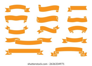 Orange Ribbon Banner Set – Flat Vector Decorative Labels and Tags Collection