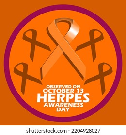Cinta naranja y texto en negrita dentro del círculo sobre fondo naranja para conmemorar el Día de Conciencia sobre Herpes el 13 de octubre