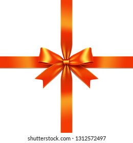 Orange ribbon bow vector. Illustration of a orange ribbon bow crossed at the center on white background.