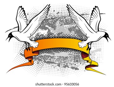 orange ribbon with flying seagulls