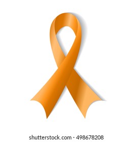 Orange ribbon , symbol of Animal Abuse, leukemia awareness, kidney cancer association , on white background. Illustration EPS10.