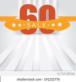 Orange Ribbon with text sale 60 percent and stripes as a background