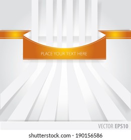 The Orange ribbon with text and white stripes as background