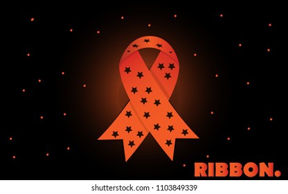 Orange Ribbon Vector Icon with star dark background