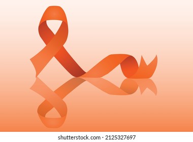 Orange Ribbon Vector Illustration For Support And Awareness Campaigns. Symbol Of Multiple Sclerosis, Self Injury, Kidney Cancer And Leukemia