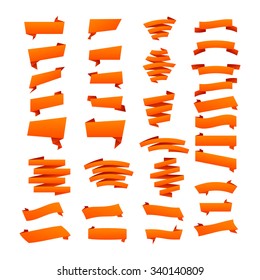 Orange Ribbons Set isolated On White Background. Vector Illustration art