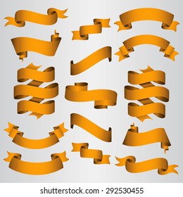 Orange Ribbons Set. Vector Illustration.