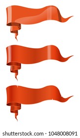 Orange ribbons in three styles. Realistic, painted and cartoon style. For your design. Vector illustration.