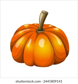 Orange ripe pumpkin vegetable realistic vector illustration. Food art in cartoon style design element