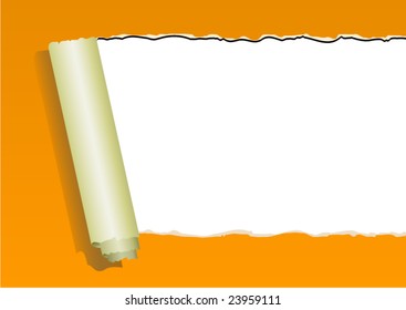 orange ripped wall paper on white background -vector