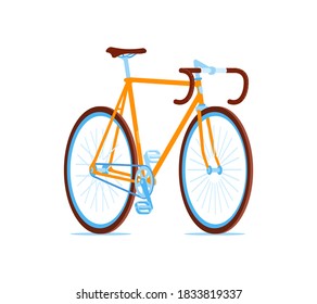 Orange road bike with fixed gear, single-speed. Front and side view, isolated on white background. Vector illustration in flat style.