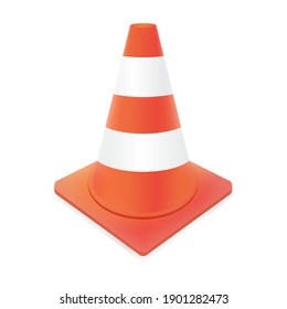 orange road cones with stripes. Sign used during construction or accidents vector illustration