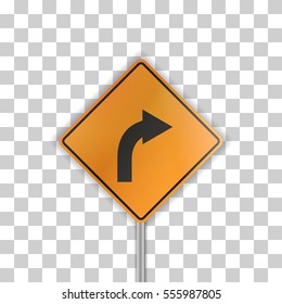 orange road sign with arrow on transparent background