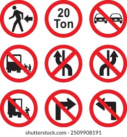 Orange road warning signs set for traffic safety and roadwork zones. Icons collection including construction ahead, men at work, detour arrows, lane reduction, and machinery hazard on an isolated white background. Vector illustration.