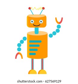 Orange robot with a cute smile. Cartoon character vector image
