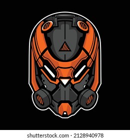 Orange robot head vector cartoon icon
