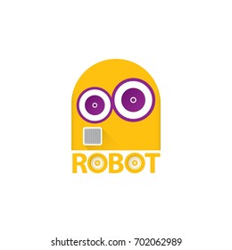 orange robot logo. orange robot head isolated on white background. cartoon kids robot toy