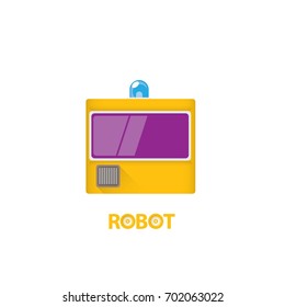orange robot logo. orange robot head isolated on white background. cartoon kids robot toy