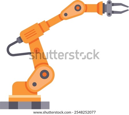 Orange robotic arm with gripper performing automated tasks in industrial setting, showcasing advanced automation technology