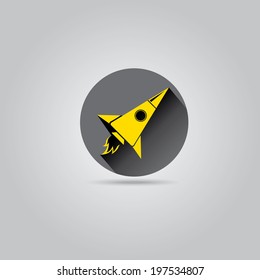 orange Rocket flat icon with long shadow on stylish grey background. vector illustration