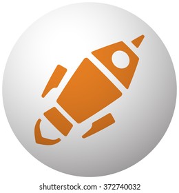 Orange Rocket Launch icon on sphere isolated on white background