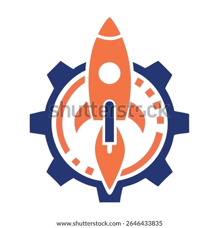 Orange rocket launching from a blue gear space engine