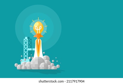 The orange rocket light bulb soars into the sky at a powerful speed. Business idea concept for presentation, banner, poster, web, and background. Vector illustration Flat cartoon design.