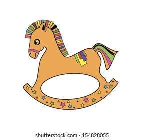 Orange rocking horse with color pattern on White background. Vector illustration